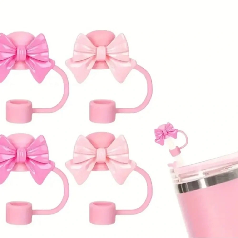 Set of 2- Pink and Cream Bow Stanley Cup Straw Covers